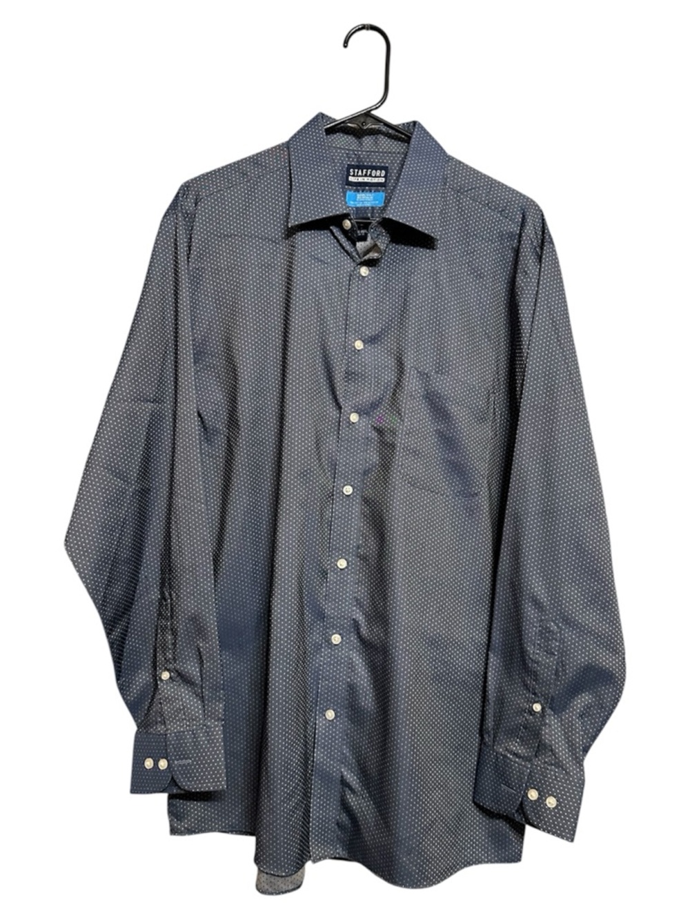 Stafford CoolMax Dress Shirt Mens L 16-16.5 Navy Geometric Regular Fit LS